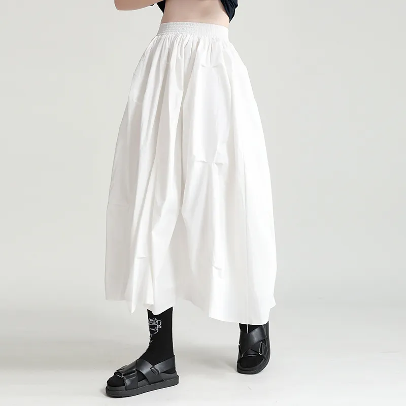 Dark Summer Loose High Waist Mid-length Design Sense Niche A- Line Skirt - White