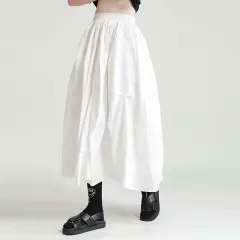 Dark Summer Loose High Waist Mid-length Design Sense Niche A- Line Skirt - White - View 1