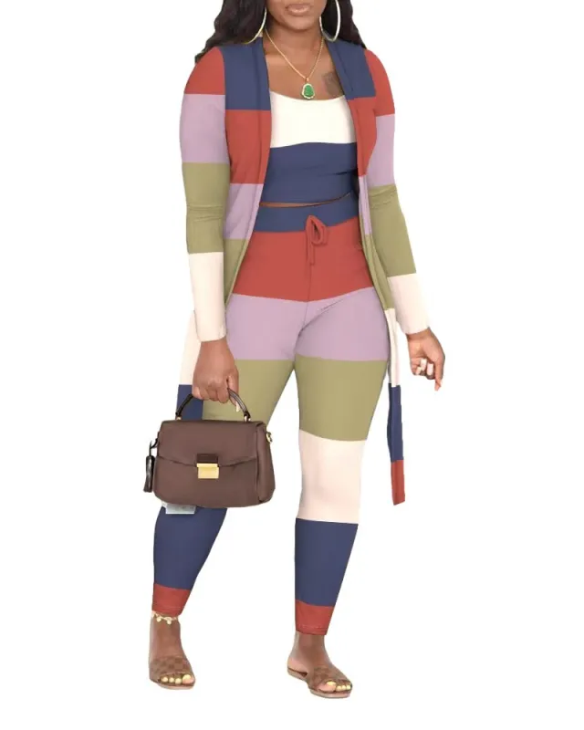 Casual Fashion Colored Plaid Pattern Trousers Jacket Three piece Set Red - Shop at LoveMi