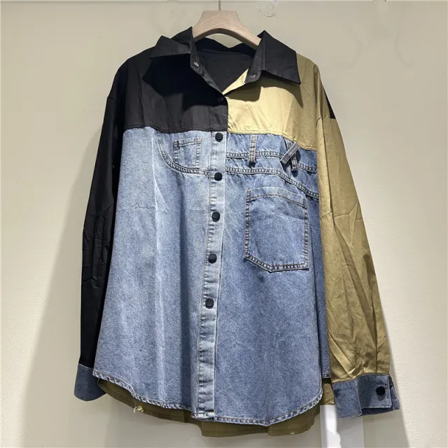 High grade Denim Long Sleeve Loose Shirt Women Black - Shop at LoveMi