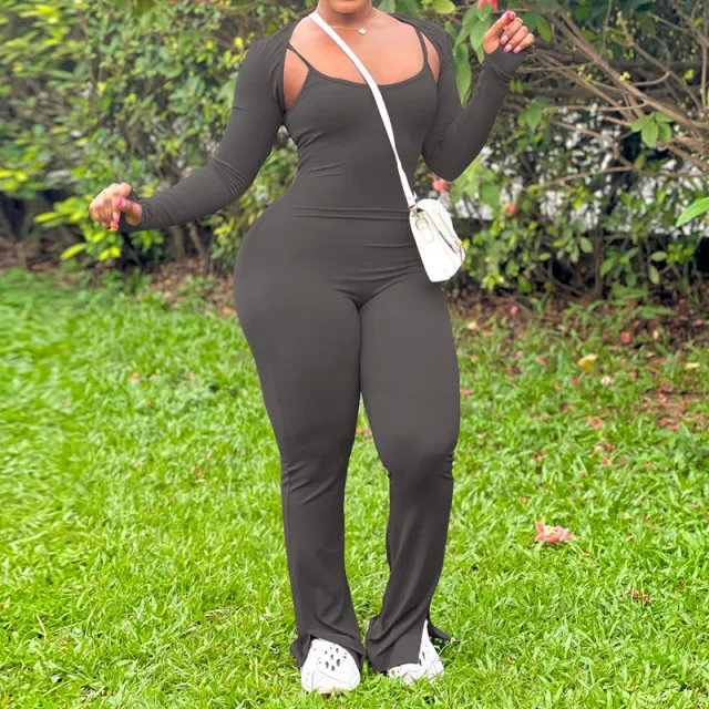 Women's Long sleeved Shawl Sling Jumpsuit Fashion Dark Gray - Shop at LoveMi
