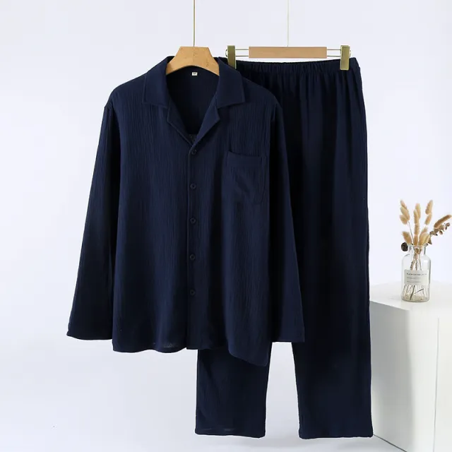 Mens Loose fitting Plus size Loungewear With Long Sleeves And Long Pants Blue - Shop at LoveMi