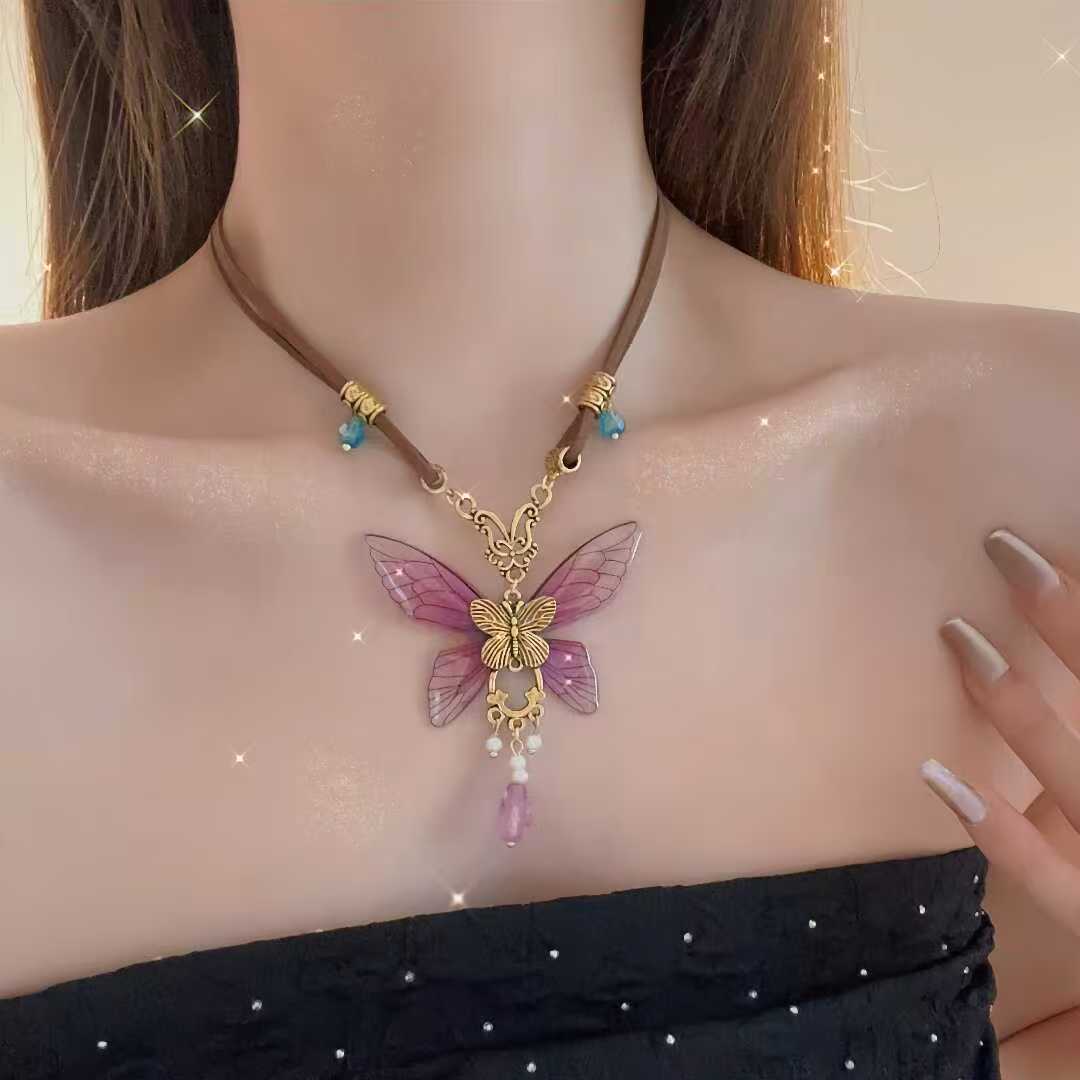 Retro Purple Butterfly Necklace