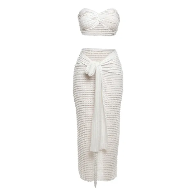 Sexy Lace Tube Top High Waist Slim Fit Tied Long Skirt Suit White - Shop at LoveMi