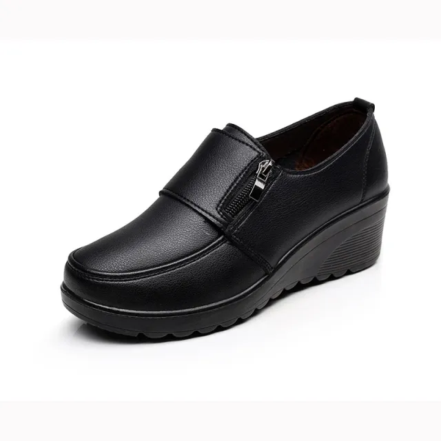 Spring And Autumn Mid Heel Soft Bottom Wedge Black Work Shoes Black - Shop at LoveMi