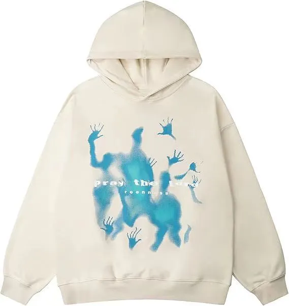Hip Hop Street Graffiti Hoodie Retro Casual Sports Brushed Hoody Milky White - Shop at LoveMi