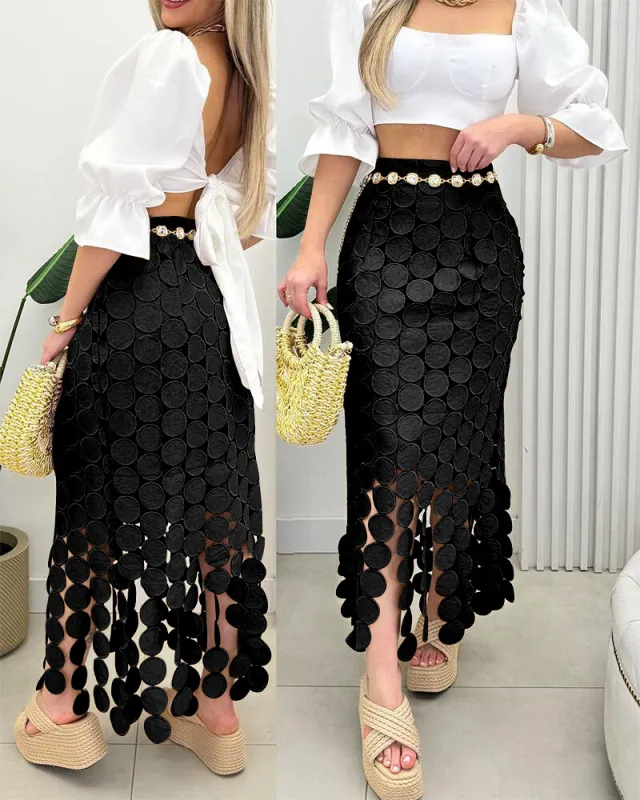 Women's Embroidered Tassel Commuter Pencil Skirt Black - Shop at LoveMi