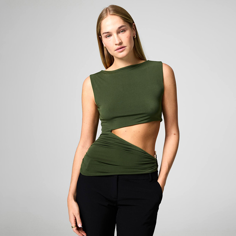 Women's Sleeveless Round Neck Hollow-out Top