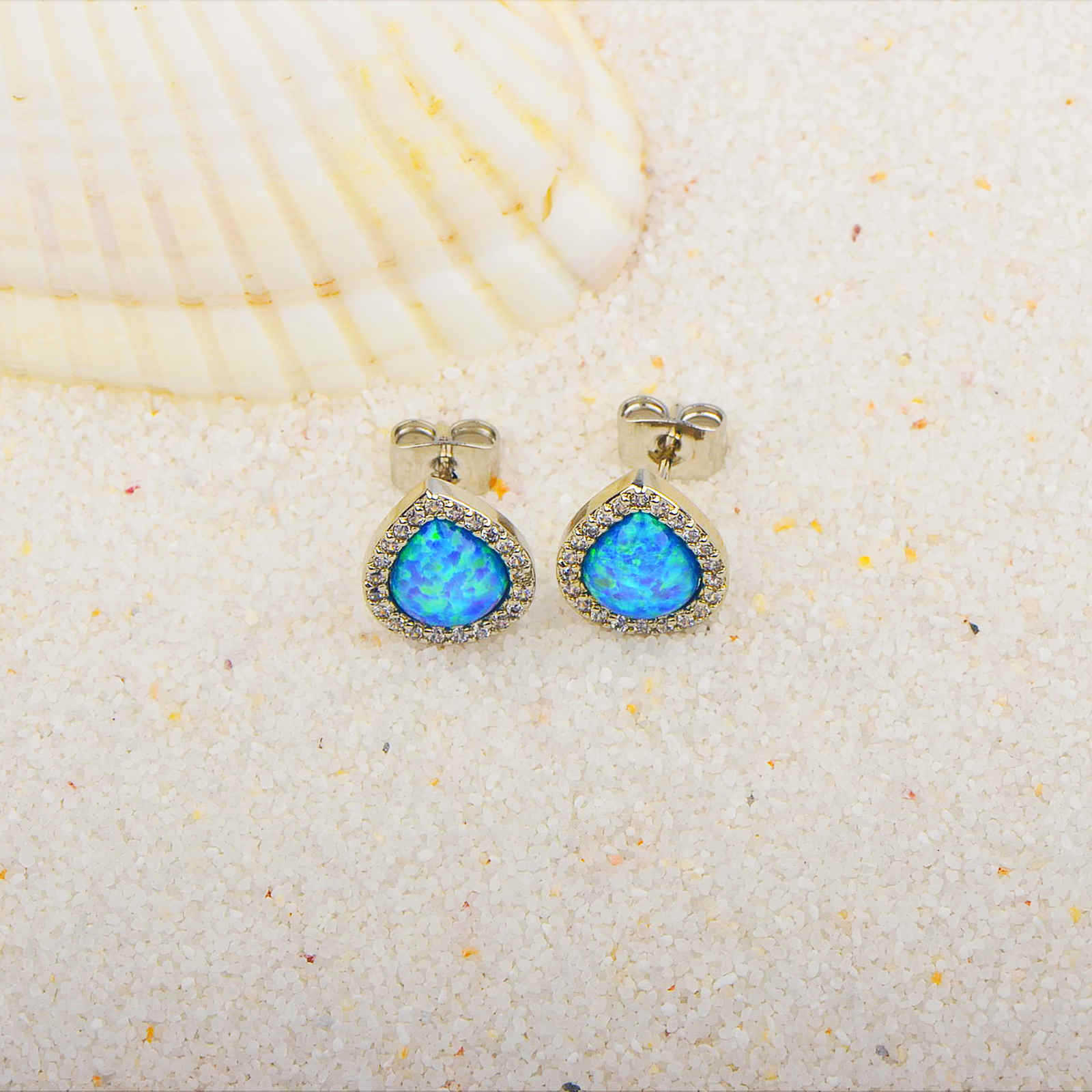 Drop Shape Blue Opal Earrings