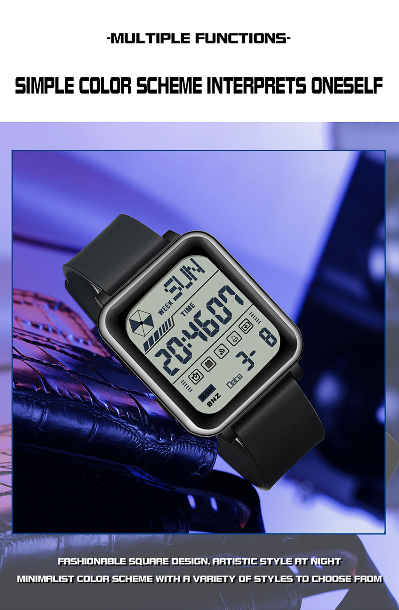 Sanda 6159 Square Stopwatch Multifunctional Waterproof Digital Sports Watch for Men