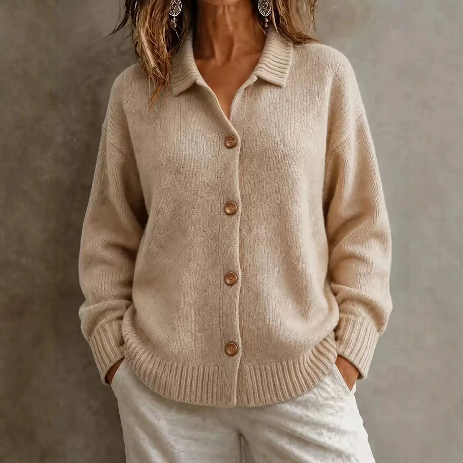 Single-breasted Long-sleeve Sweater Jacket