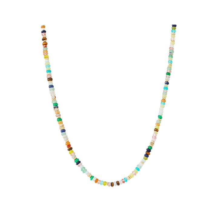 Rainbow Natural Stone Dopamine Beaded Necklace For Women