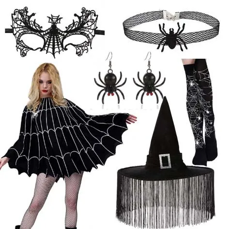 Halloween Witch Hair Accessories Props Costume Set - Black