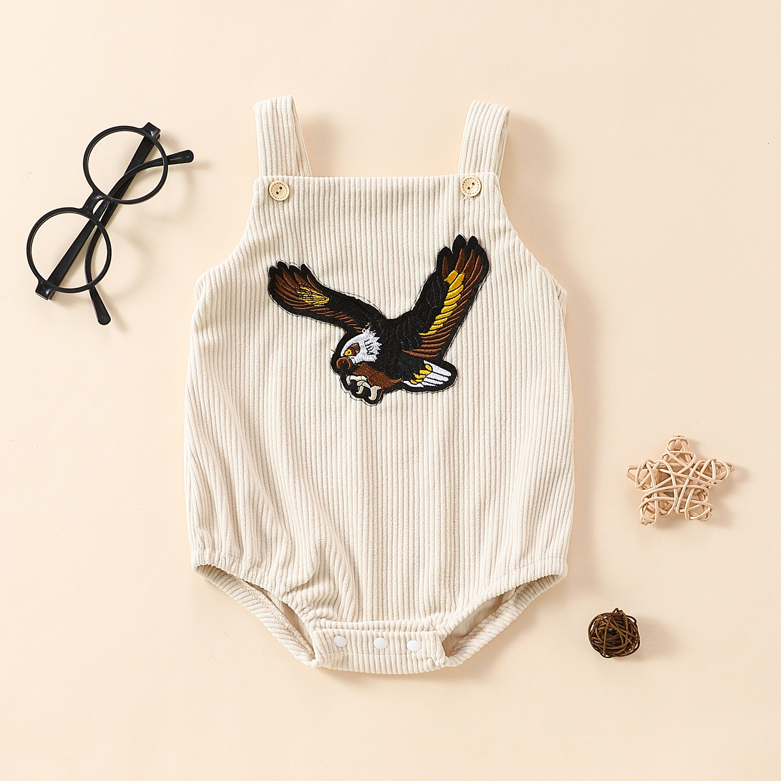 Embroidered Eagle Print Sling Romper