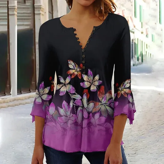 Women's 3d Digital Printing Button T shirt Top Bdwyhs0Egt24 M - Shop at LoveMi