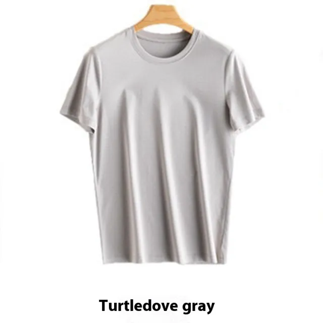 Mulberry Silk Women's Mercerized Cotton T shirt Fine Solid Color Round Neck Short Sleeves Turtledove Gray - Shop at LoveMi