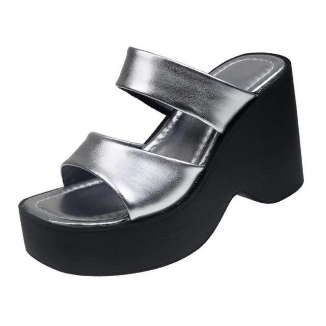 Wedge Platform Platform Slippers Female High Heel Slippers Silver - Shop at LoveMi