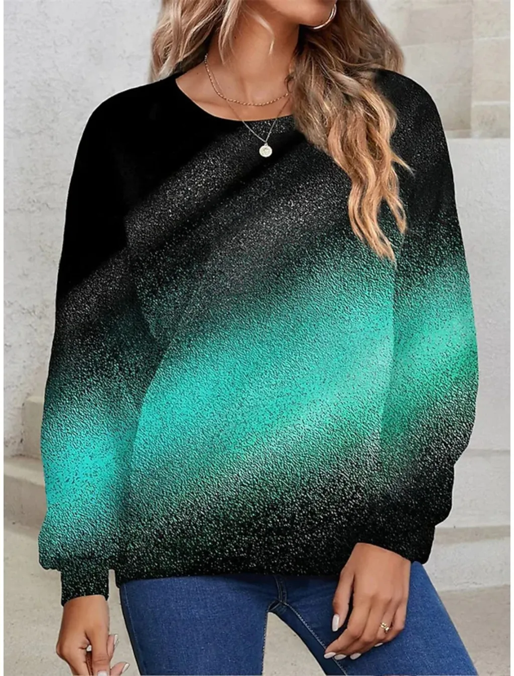 Women's Round-neck Long Sleeve Gradient Sequin Long Sleeve Loose Sweatshirt - 3Color-L