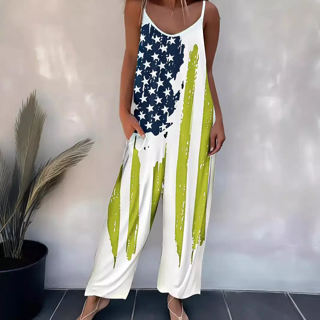 Women's Printed Casual Suspender One-piece Trousers