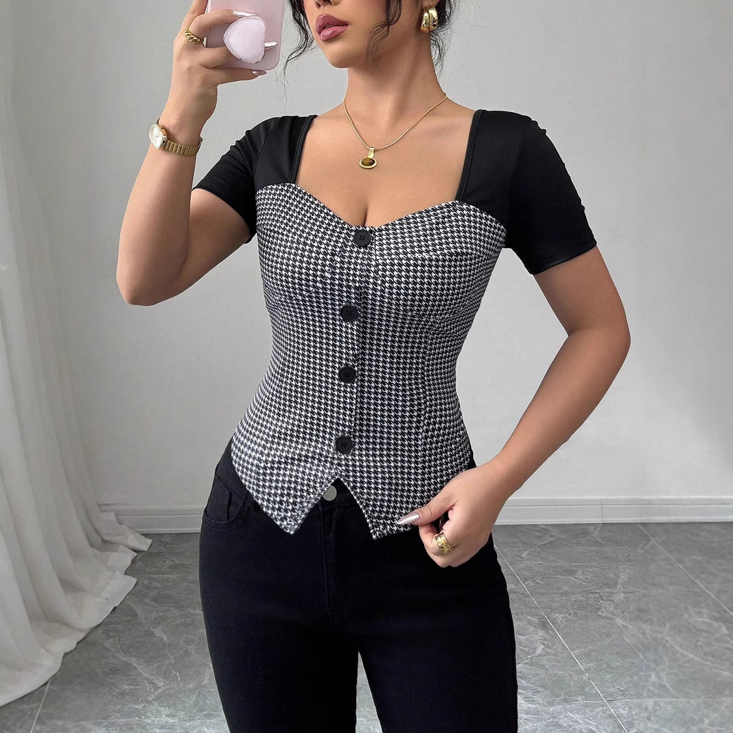 Casual Knitted Short-sleeved Tank Top Cropped Style