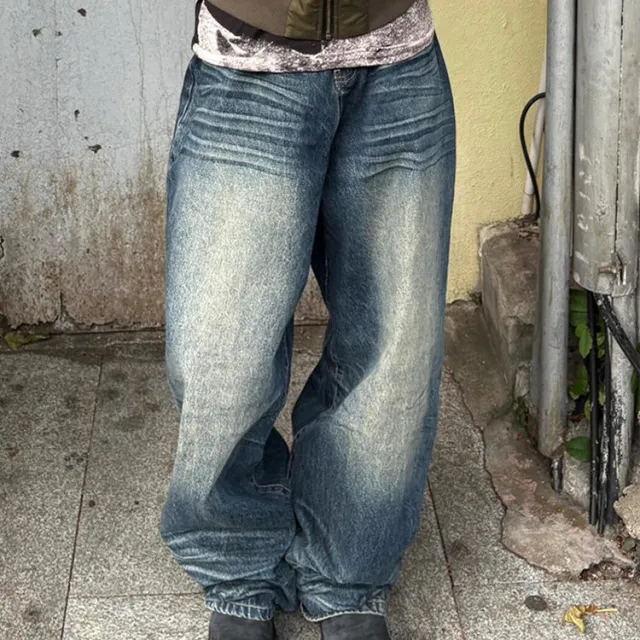 American Retro Worn Looking Washed out Wide Leg Jeans Wide Leg Pants Xl - Shop at LoveMi