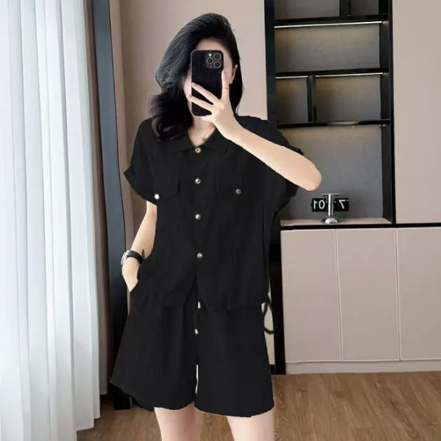 New Summer Casual Sportswear Set Solid color Top And Shorts Black - Shop at LoveMi