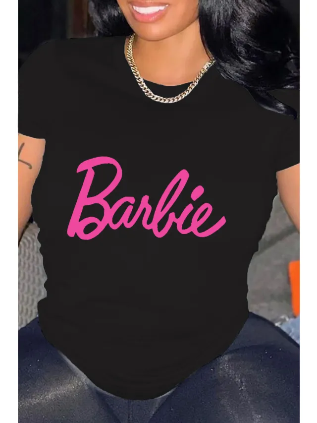 Cartoon Printed Large Size Round Neck Width Black - Shop at LoveMi