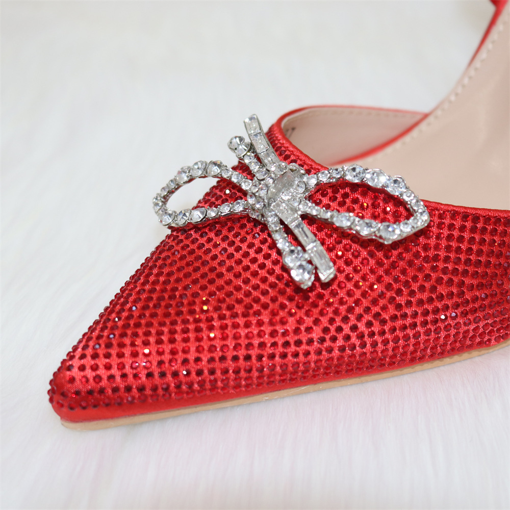 Ladies Bow Silver Buckle Design Pointed High Heels And Bags - Image 3