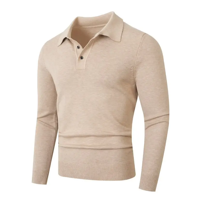 Fashionable Lapel-Neckline Buttoned Casual Pullover Base-Layer Knit