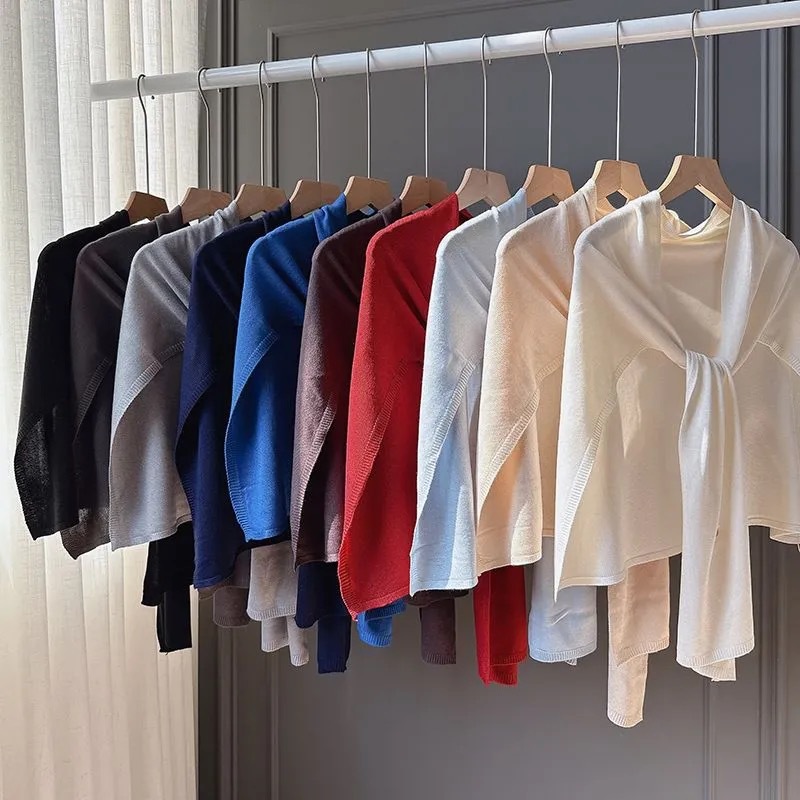 Solid-color Versatile Knitted Shawl For Layering