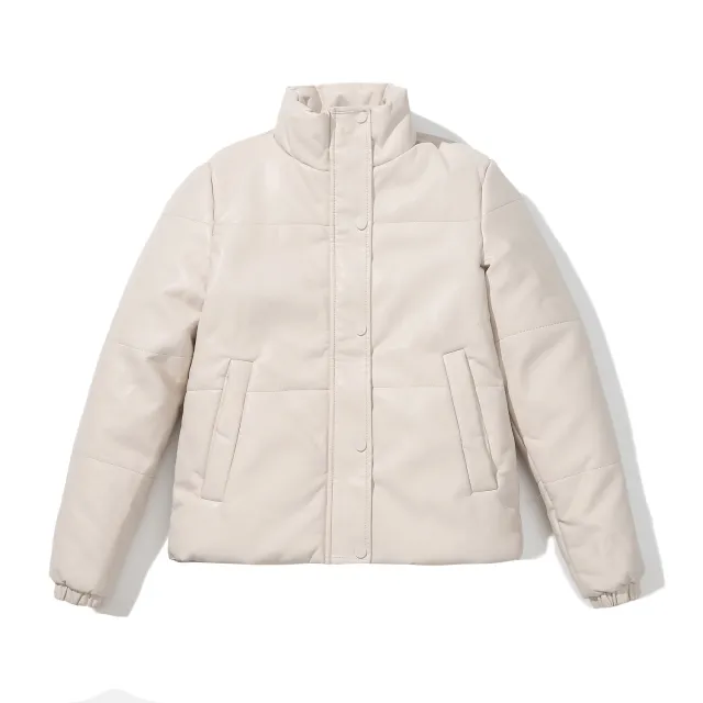 European Size Short Autumn And Winter Leather Coat Women's European And American Thickened Cotton padded Coat Beige - Shop at LoveMi
