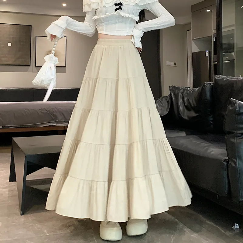 Spring And Summer High Waist Design Sense A- Line Skirt - Apricot