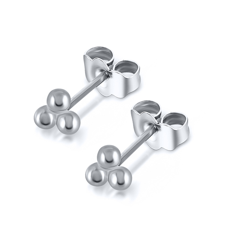 S925 Sterling Silver Three-ball INS Style Stud Earrings Small Dot Earrings Cartilage Spiral Piercing
