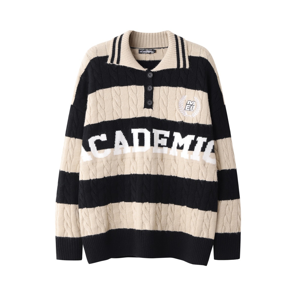Contrast Color Striped Letters Embroidered Pullover Sweater