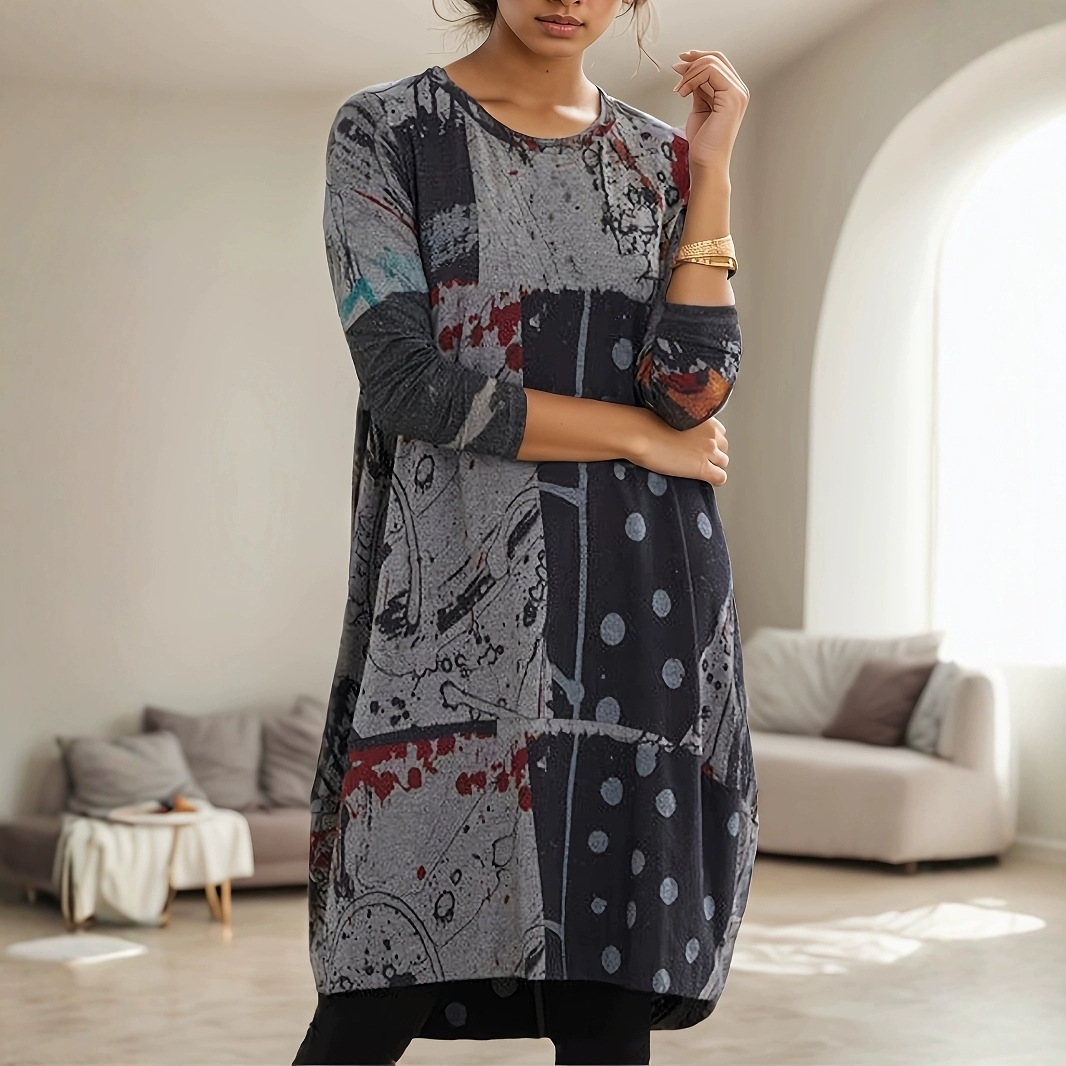 Women's Plus Size Abstract Printing Vintage Dress