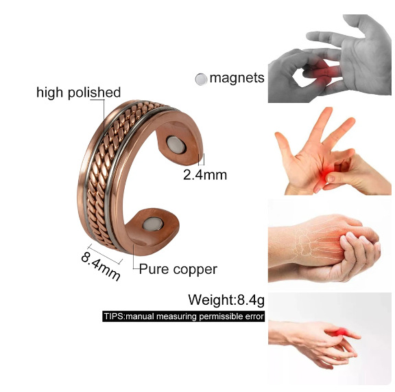 Red Copper Hand-woven Opening Adjustable 4 Magnetic Ring