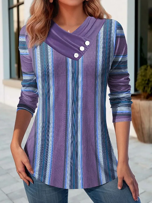 Geometric Stitching Contrast Color Women's V neck Long Sleeve Style 2 Xl - Shop at LoveMi
