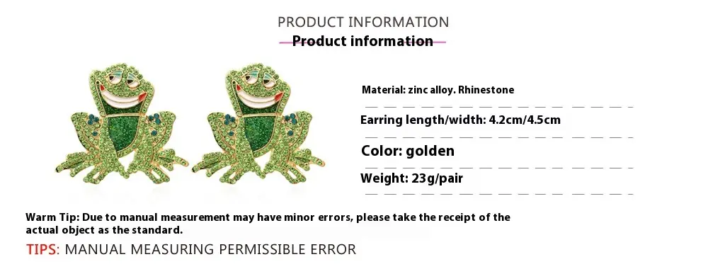 European And American Cute Fashion Colorful Crystals Frog Earrings