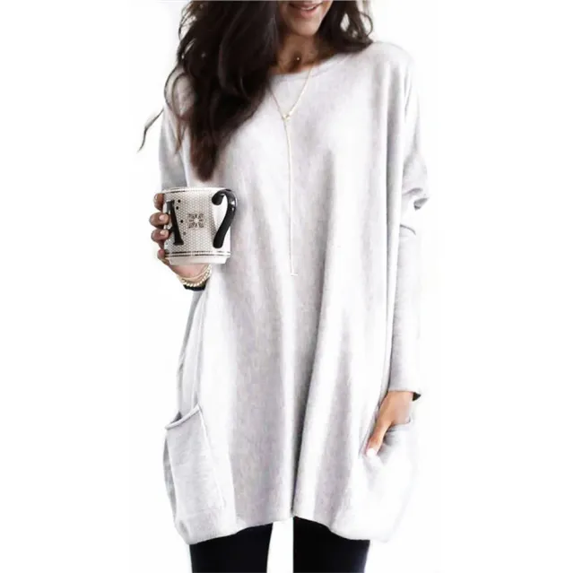 New Autumn Long Sleeve Casual Pocket T shirt Top For Women White - Shop at LoveMi