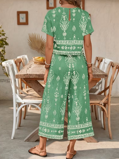 Women's Contrast Print Co-ord Set – color options display