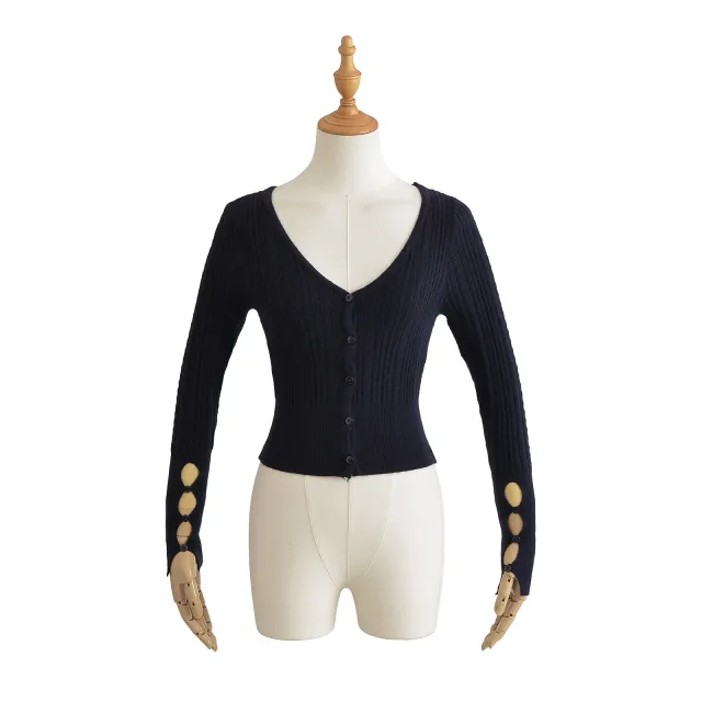 American Pure Desire Sexy V neck Single breasted Long Sleeve Sweater Blue - Shop at LoveMi