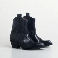 Retro V Cut Pointed Ankle Boots Women's Riding Chunky Heel Boots - Black - View 1