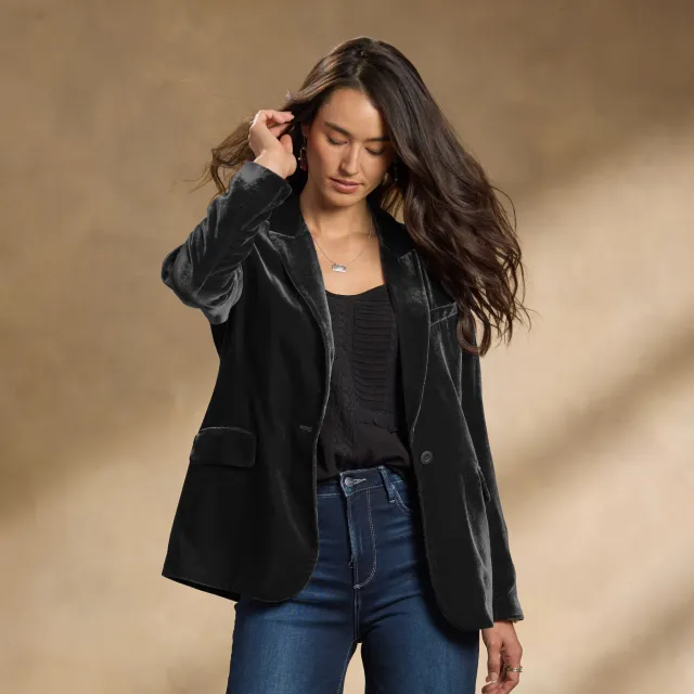 Women's Gold Velvet Suit Jacket Black - Shop at LoveMi