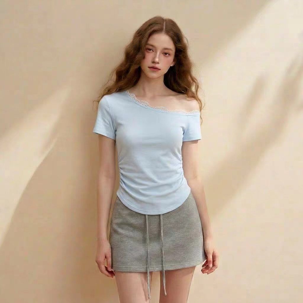 Off-Shoulder Short-Sleeve T-Shirt Womens Cropped Top