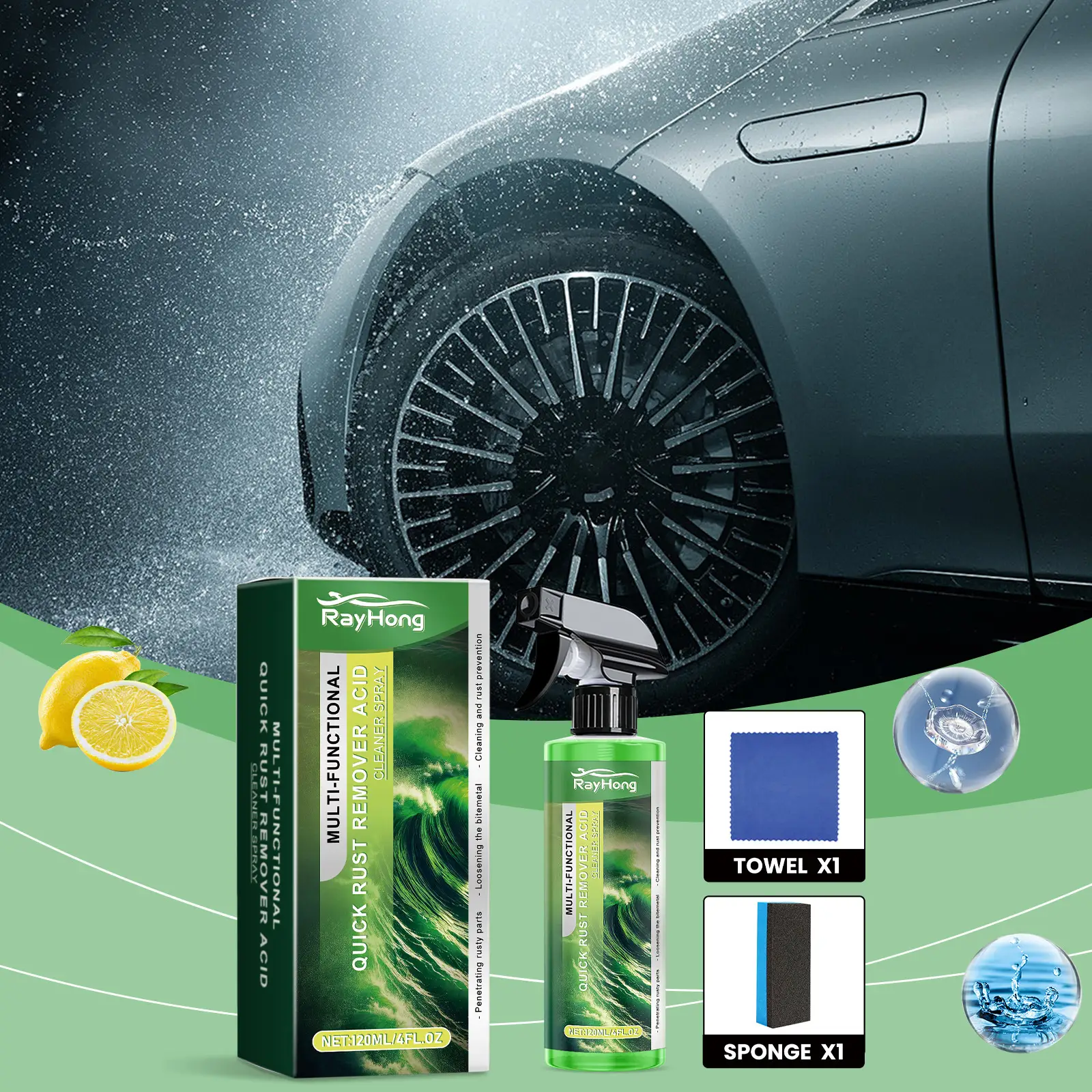 Car Kneecap Surface Cleaning Decontamination Rust Removal Lasting Protection Bright Rust Removal Spray
