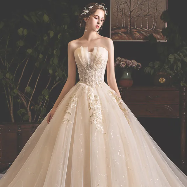 Bride Summer Tube Top Mori Style Trailing Skirt Light Champagne Style - Shop at LoveMi