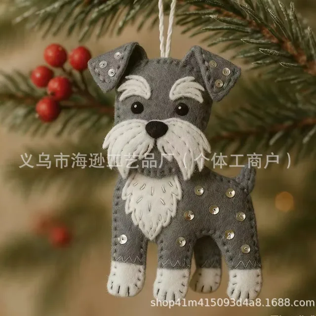 Christmas Puppy Wool Felt Pendant Material Pack Schnauzer - Shop at LoveMi