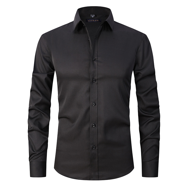 Solid-color Stretchy Cardigan Wrinkle-resistant Long-sleeve Shirt