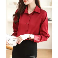 High-grade Non-ironing Anti-wrinkle Shirt Women's Solid Color Acetate Shirt - Wine - View 1