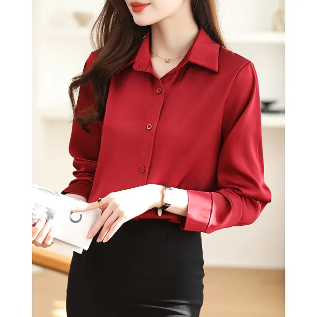 High grade Non ironing Anti wrinkle Shirt Women's Solid Color Acetate Shirt Wine - Shop at LoveMi